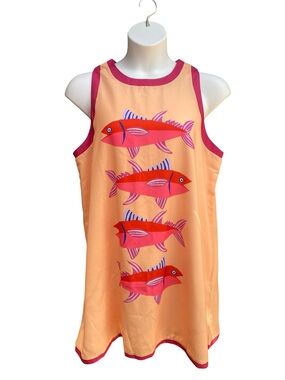 Nice To Meet You New Sleeveless Orange Fish Print Viral Dress Womens Size 2XL